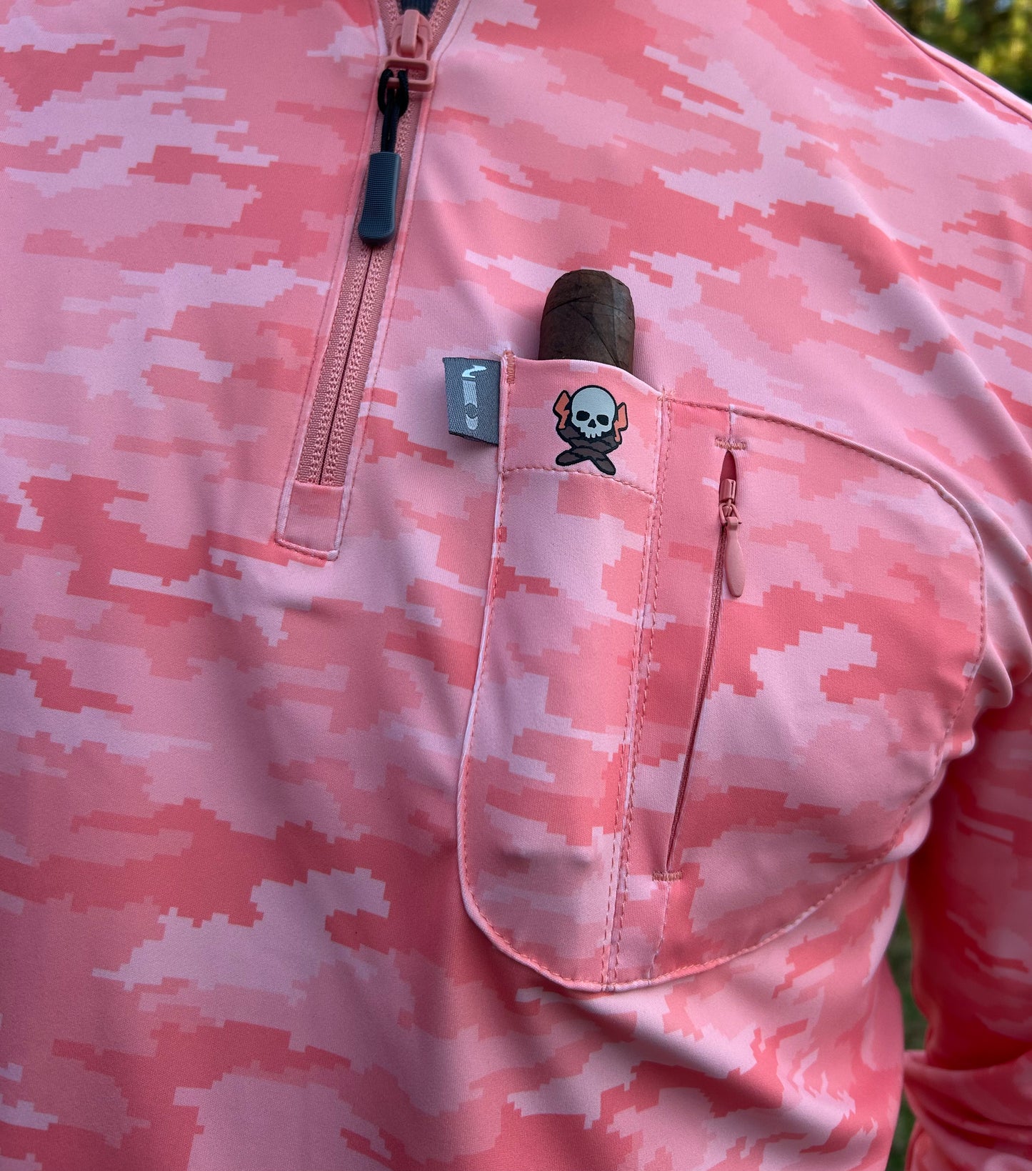 Cigar Pocket Performance Quarter Zip – Coral Camo