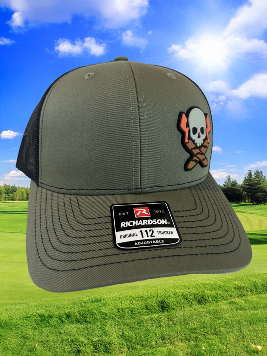 Jolly Roger Snap Back Hat - Olive & Black