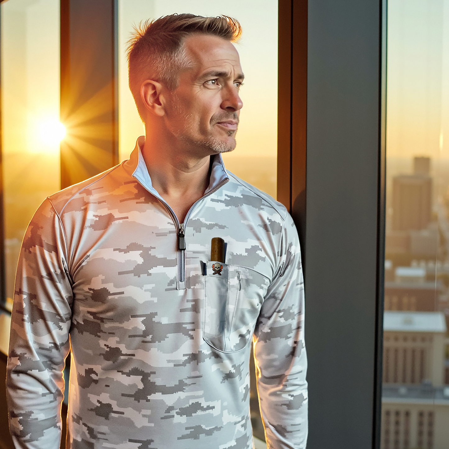 Cigar Pocket Performance Quarter Zip – Grey Camo