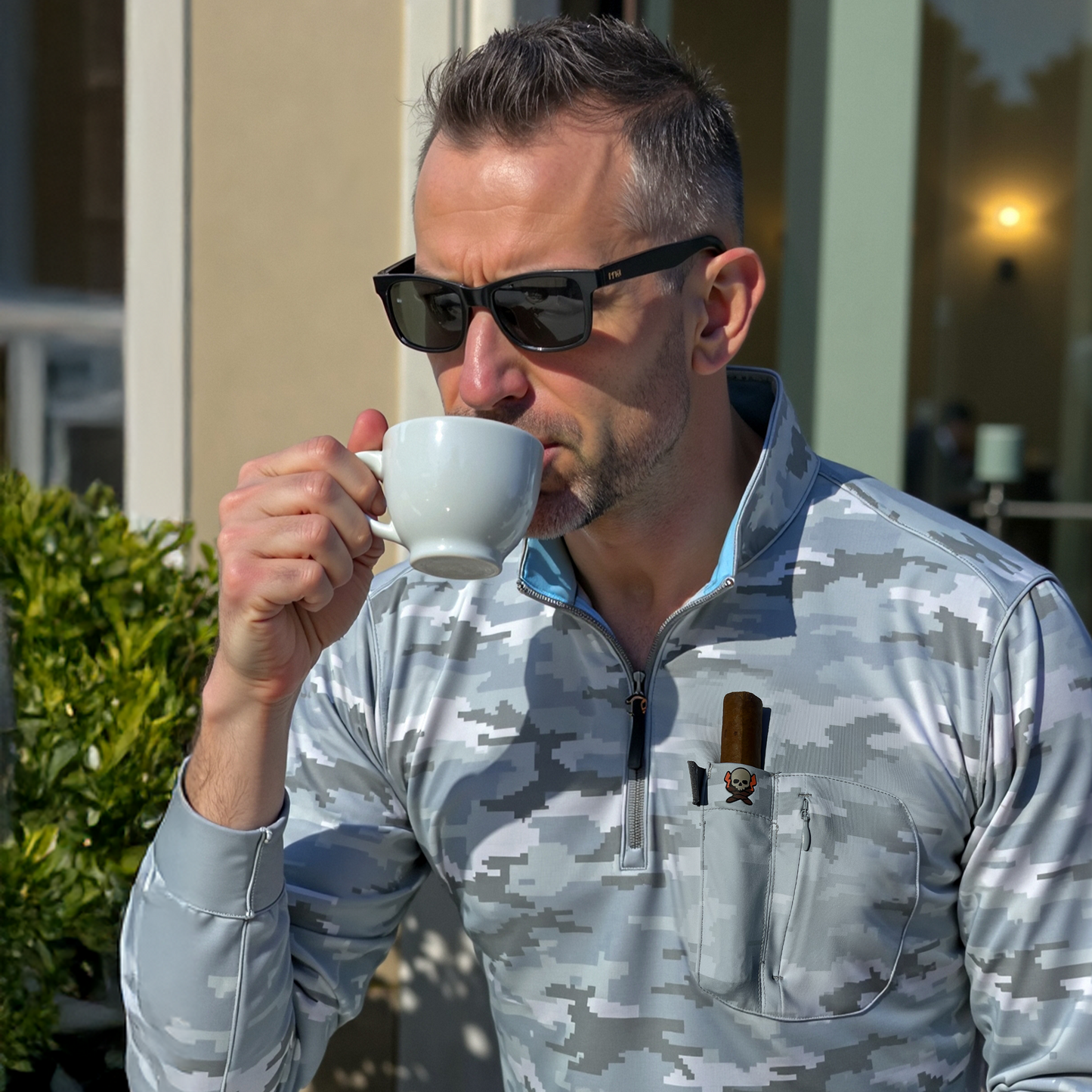 Cigar Pocket Performance Quarter Zip – Grey Camo