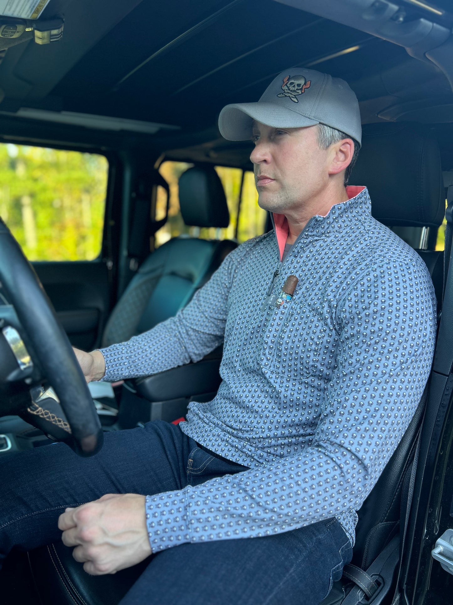 Cigar Pocket Performance Quarter Zip – Grey Jolly Roger