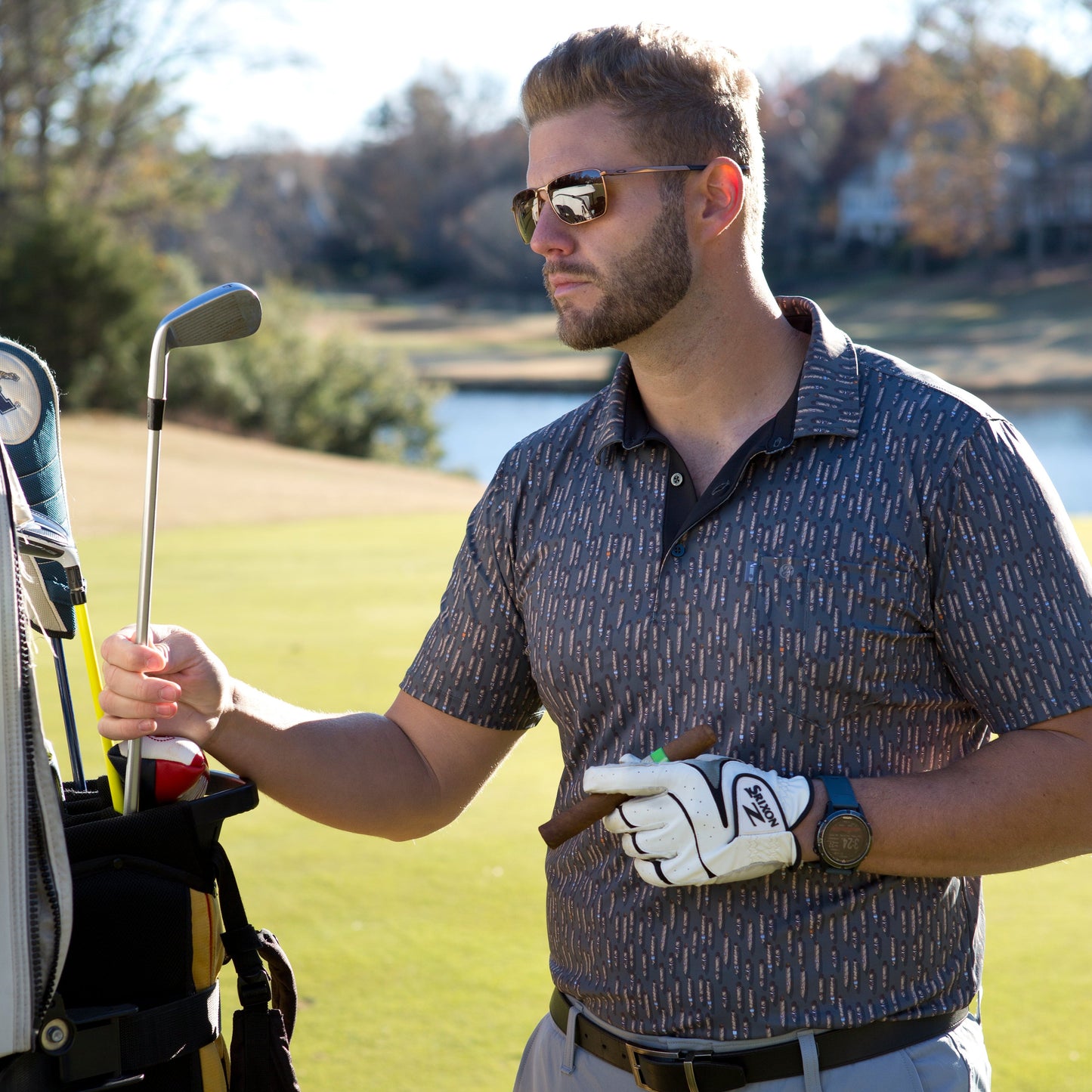 Cigar Pocket Performance Polo - Cigar Grey