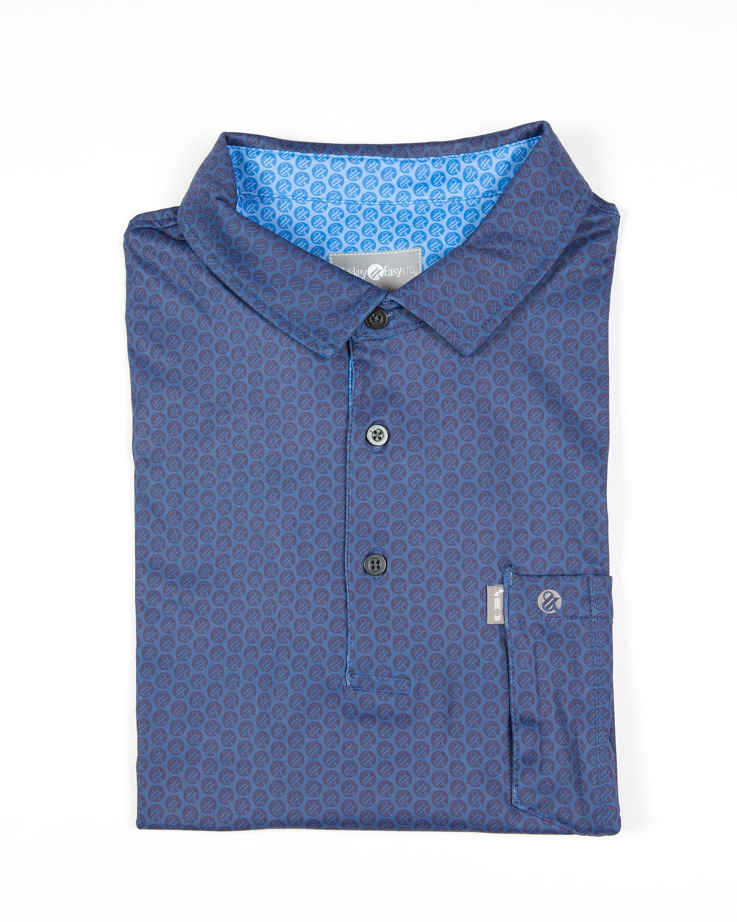 Cigar Pocket Performance Polo - Whiskey & Easy Logo, Dark Blue