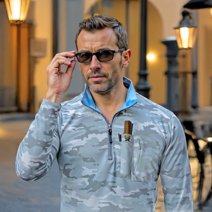 Cigar Pocket Performance Quarter Zip – Grey Camo