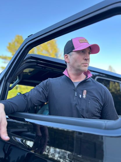 Cigar Pocket Performance Quarter Zip – Black with Pink Jolly Roger