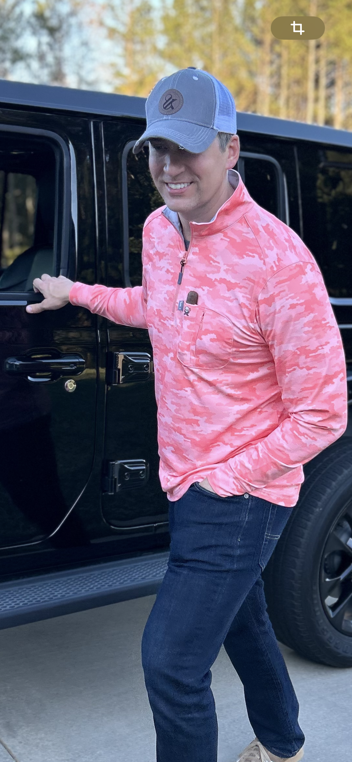 Cigar Pocket Performance Quarter Zip – Coral Camo