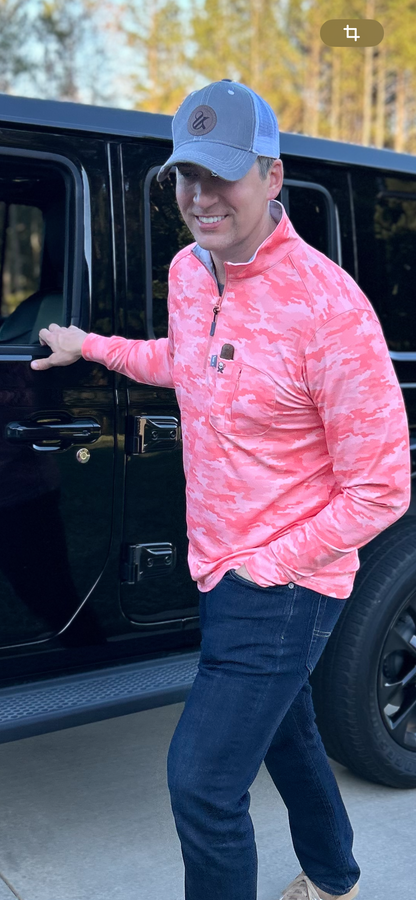 Cigar Pocket Performance Quarter Zip – Coral Camo