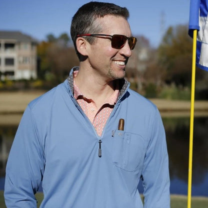 Cigar Pocket Performance Long Sleeve Quarter Zip - Blue